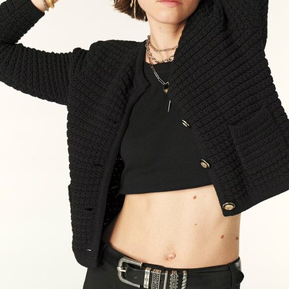 Ba&sh Bash Gaspard Tweed Cardigan Sweater Black Size Small - Picture 4 of 9